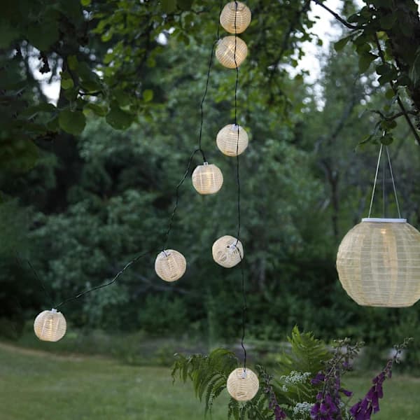 Solcellelysslynge Beige risbolle 10 LED varmhvit