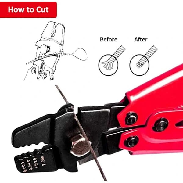Wire Rope Crimper med 100 stk. Aluminium Crimping Loop Sleeve Kit