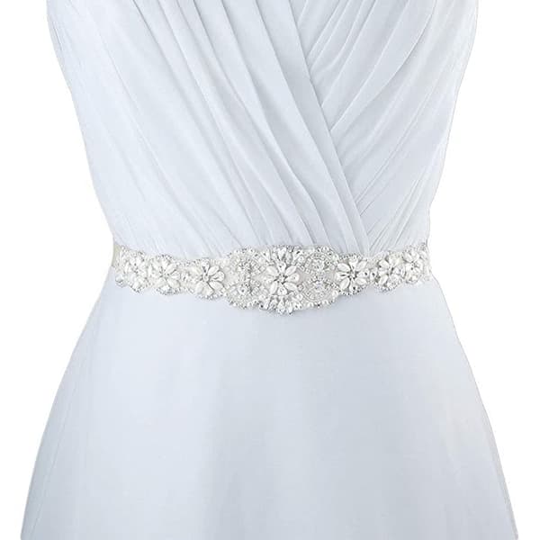 Silver Rhinestone Bröllopsbälte - Brudbälte med Rhinestone för Formella Aftonklänningar - Beige