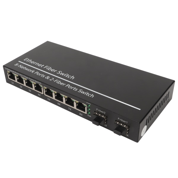Ethernet-fibersvitsj 2 optisk port 8 elektrisk port Opp til 120 km RJ45-port Plug and Play SFP Fibermediebryter 100?240V EU-plugg