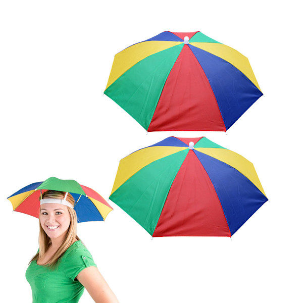 2 st Paraplyhatt - Färgglada Partyhattar, Handsfree, Roliga Regnbågsfärgade Strandpartyhattar, Justerbar Storlek Passar Alla