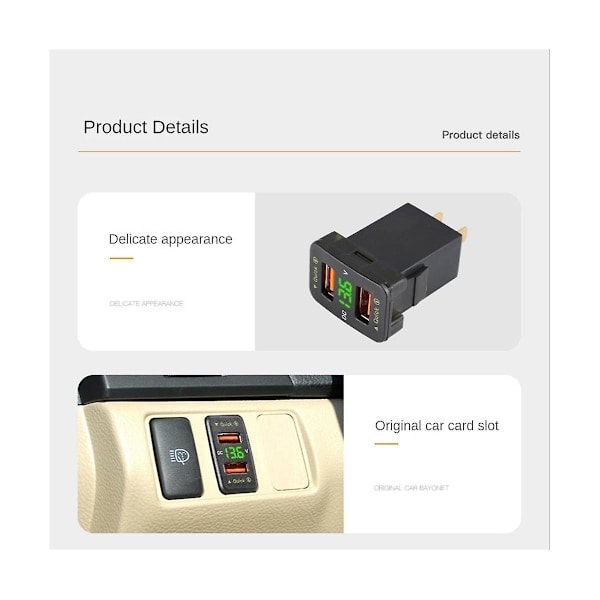 Qc3.0 Billader Dobbel USB-omformer Tilbehør For Blått Lys Størrelse: 40x22mm A 12/24v