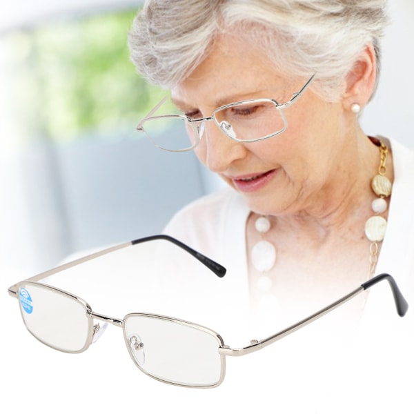 Läsglasögon Blått ljusblockerande Presbyopiska glasögon Glasögon för män kvinnor med förvaringsbox+400 silverbåge