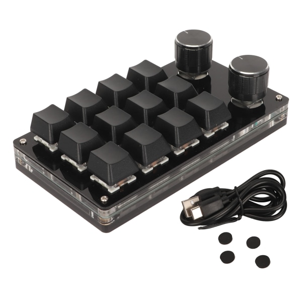 Mini 12 tangentbord med 2 knoppar blå switch DIY Programmerbar trådansluten anslutning Plug and Play Enhands mekaniskt tangentbord Svart