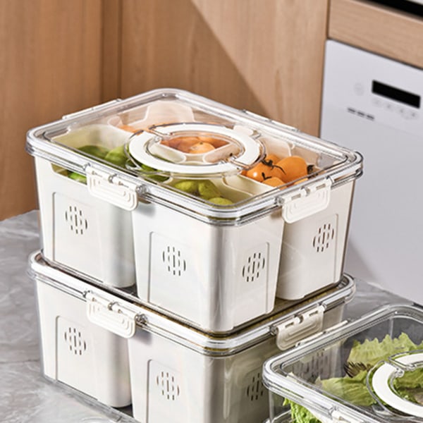 Plastopbevaringsboks Multi Grids Køleskab Food Divider Box til Dumpling Grøntsager Frugt Krydderi Små 4 Grids