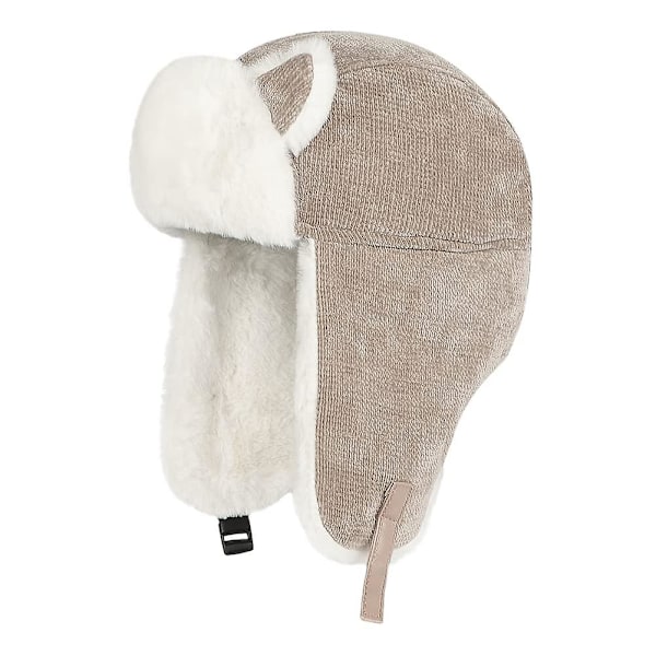 Barn Bomber Rysk Mössa Vinter Varma Mjuk Korduroy Faux Päls Ushanka Kosack Flygarmössa Kepsen För Pojke (Khaki)