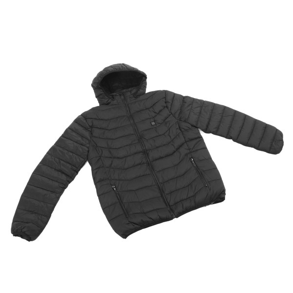 Opvarmet jakke til mænd kvinder USB 3 gear temperaturkontrol Elektrisk varmejakke frakke med hætte til vinter Sort XL