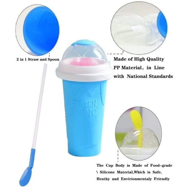 Slushy Maker, Quick Frozen Smoothies Cup Kylkopp Dubbellagers Squeeze Cup Hemlagad Milkshake Glassmaskin for barn og familie