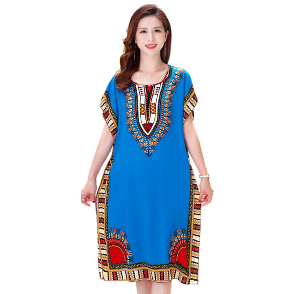 Dammode Strandlovsklänning Boho Elegant Etnisk Klänning Blue