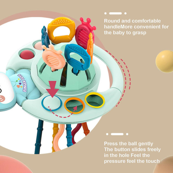 Baby Ufo Livsmedelsklassad dragsnöre Silikon Aktivitetsleksak Sensoriske leksaker for småbarn blå bjørn
