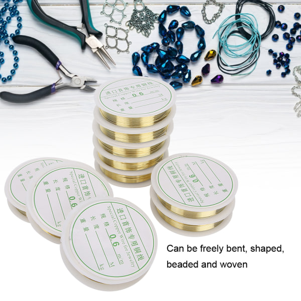Smykker Kobbertråd gjør-det-selv-armbånd Halskjede Smykkefremstilling Perleinnpakning Wire10stk 0,6mm gull