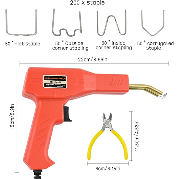 Plastssveisemaskin, 50W plastsveis, plastlagningssats, bilfangersveiseverktøy med 200 stifter, tang, bæreveske