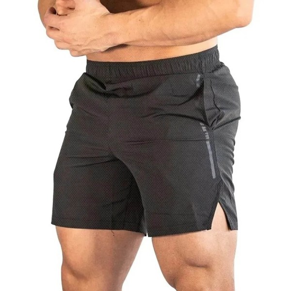 Herre sportsshorts med lomme Hurtigtørrende åndbar mesh snørelukning Sorte løbeshorts til mænd til fitness Sort med hvid etiket XL