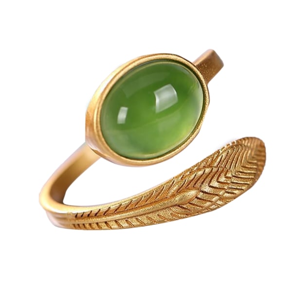 Fjærring Gullbelagt justerbar grønn stein Spiralringer med åpen ende Tommelknoke Ring Fjærjusterbar ring