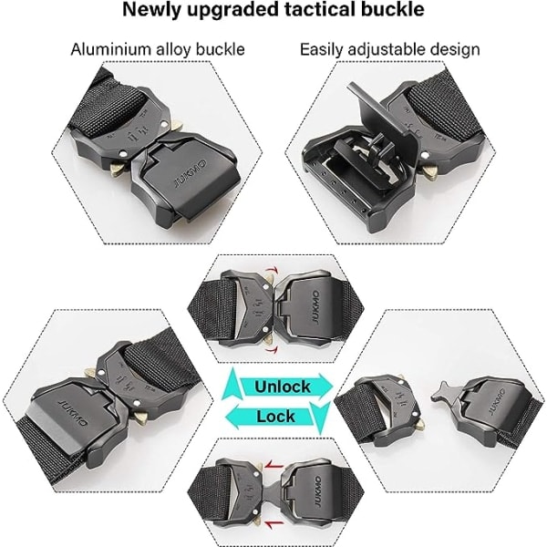 Taktiskt bälte, militärvandring 3,8 cm arbetsbälte med robust snabbspänne (PA)