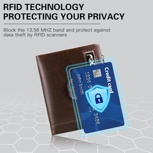 Mænds tegnebog, RFID-blokering, ægte læder, bifold, kompakt tegnebog til mænd med lynlåslomme til mønter