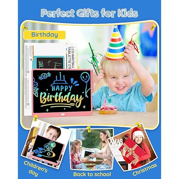 TEKFUN 10 tommer LCD Tegneplade, Kladdfri Tegneplade til Børn 3-8 år, Pink
