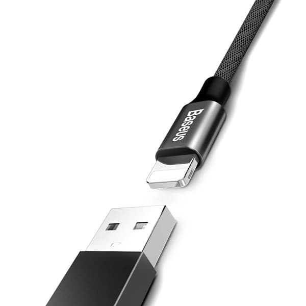 Tyg flettet kabel USB - iPhone Lightning 1,8 m - sort