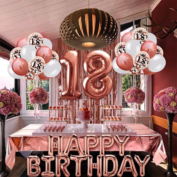 18 års roségull bursdagsdekorasjon, gratulerer med dagen banner, han