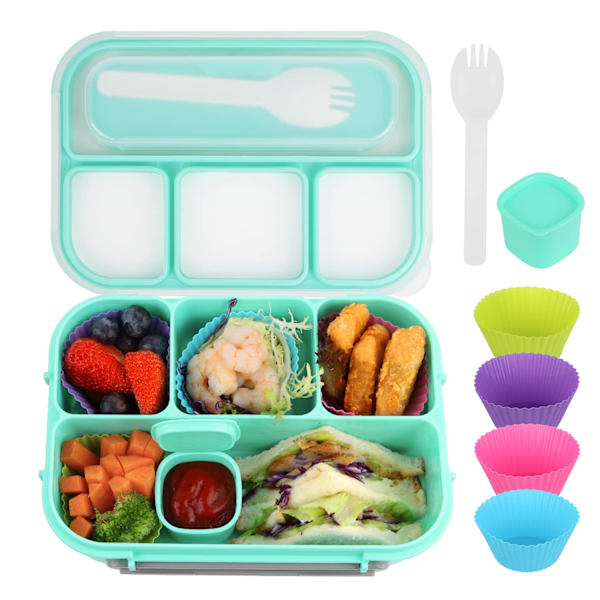 Bento Lunchbox Vuxen Lunchbox, Barnens Lunchbox, Vuxen/Barn/Student Lunchbox, 1300ML-4 Fack Bento Lunchbox (Grön)