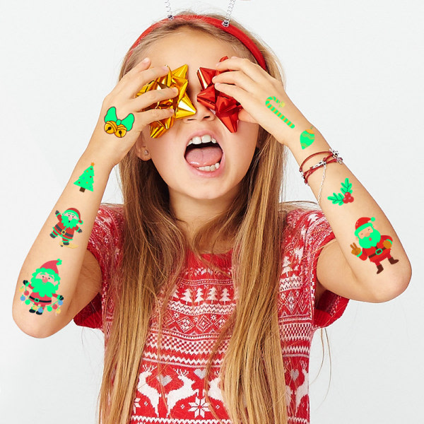 Glow Christmas tillfälliga tatueringar, julfalska tatueringsklistermärken f