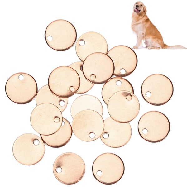 20 kpl ruostumattomasta teräksestä valmistettu pyöreä riipus tee-se-itse koiranlaput, joissa on reikäkorujen valmistustarvike Ruusukulta 10 mm