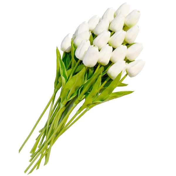 Falska tulpaner med vita blommor, perfekta för att dekorera vårens semestercentrum för hem och kök
