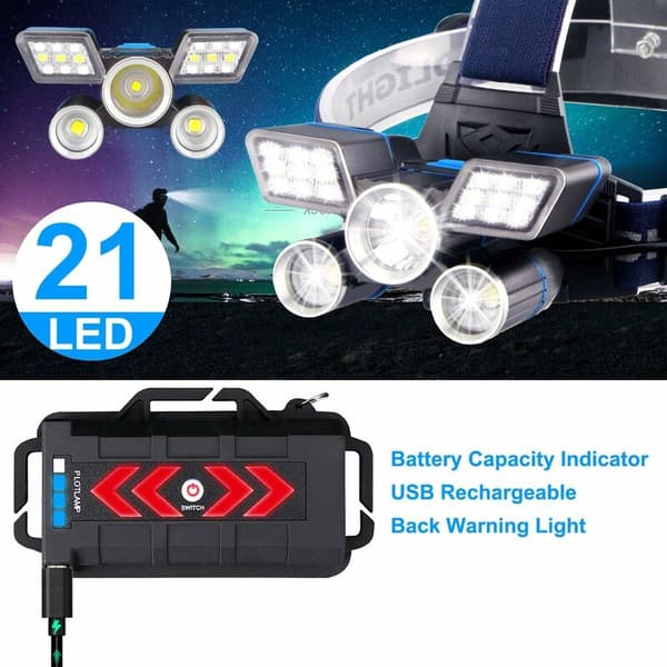 LED-otsalamppu 5 lamppua 21 LEDiä 9 tilaa 18000 Supe