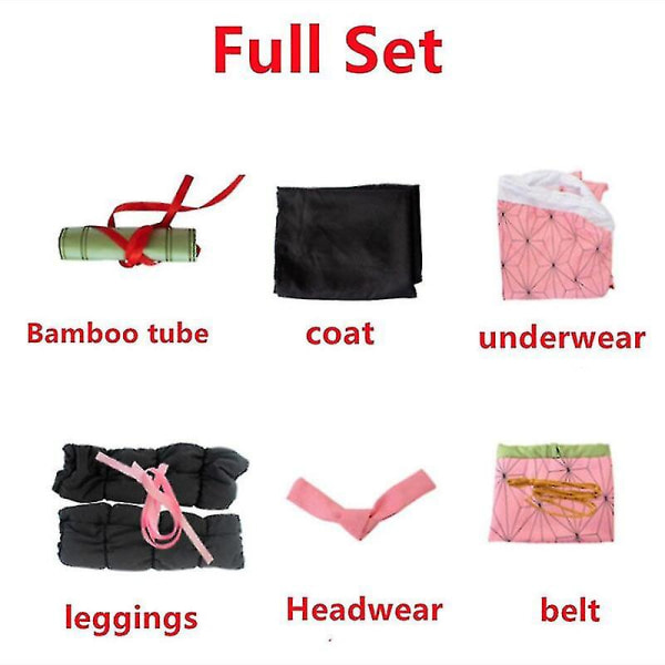 Demon Slayer Kamado Nezuko Cosplay Party Kostym Outfits Halloween Party Anime Set Presenter Outfits med peruk One Size - Peruk