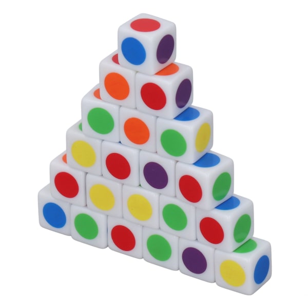 24 stk 16 mm sekssidige terninger Undervisning i primær- og sekundærfarger Fargeprikk terninger for å lære å spille
