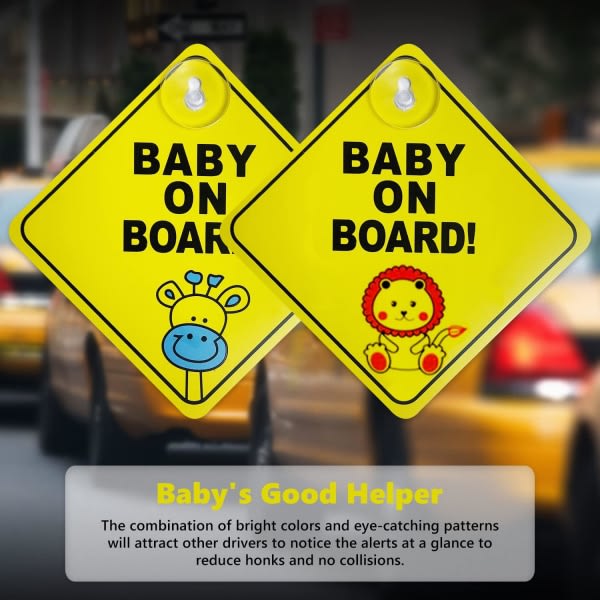 2st Baby ombord-skylt for bilvarning, avtagbar barnsikkerhedsvarningsskylt for bilvarning med sugkoppar Gul sød