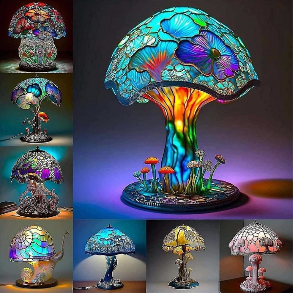 2023 ny bordslampa i målat glas i växtserien, vintage bordslampa, färgglad svamplampa, D