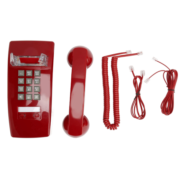 Gammel stil retro veggtelefon Vanntett fasttelefon med ledning med håndsett volumkontroll for hjemmehotellkontor Rød