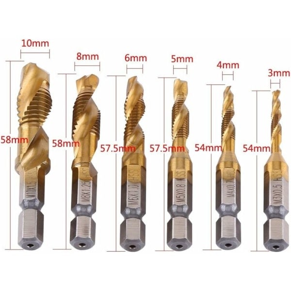 HSS gevindtapbor Metriske gevind M3-M10 titanium 1/4 \" sekskantet skaft（PA）