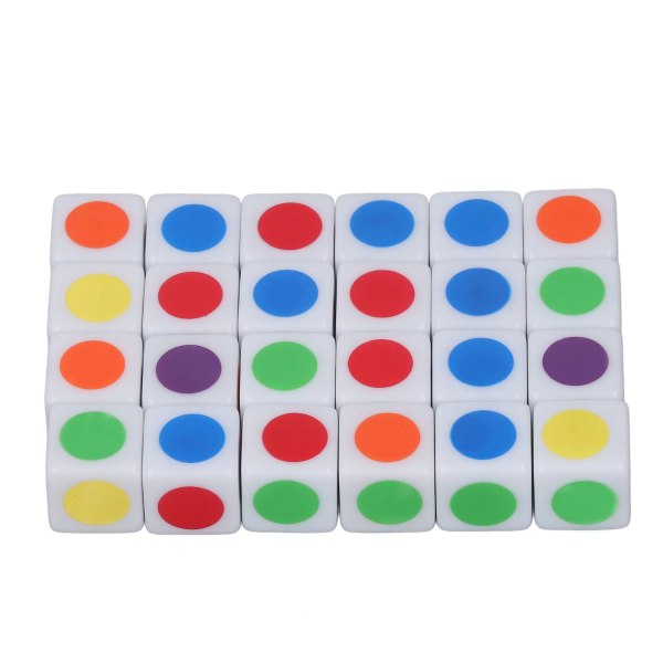 24 stk 16 mm sekssidede terninger Undervisning i primære og sekundære farver Farve prik terninger til at lære at spille