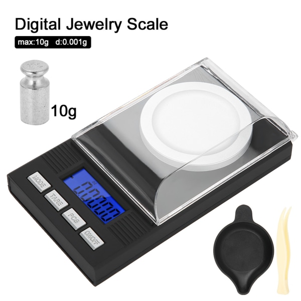 Mini bærbar smykkevægt på 0,001 g med høj nøjagtighed og digital LED-skærm (10 g)