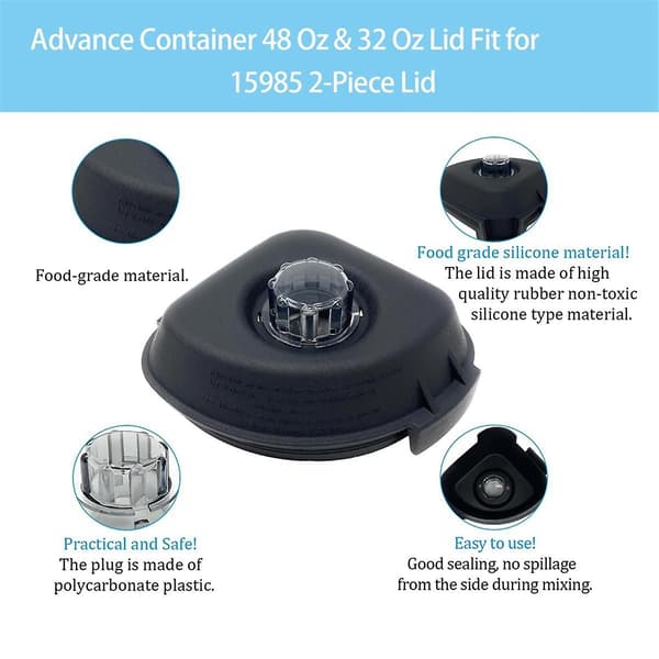 För Advance-behållarlock 48 Oz & 32 Oz, för VM0145, The Quiet One, Drink Machine Advance Blender Top