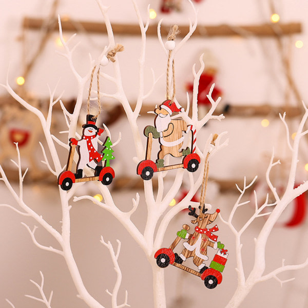 Trä lastbil utskärningar jul hänge hängande prydnad Joulupukki Lumiukko null - Vanha mies ja lumiukko + hirvi
