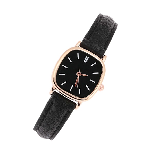 Damklocka Analog Kvarts PU-Rem Armband Legering Foder Kvinnors Armbandsur (Black Strap Black Dial)