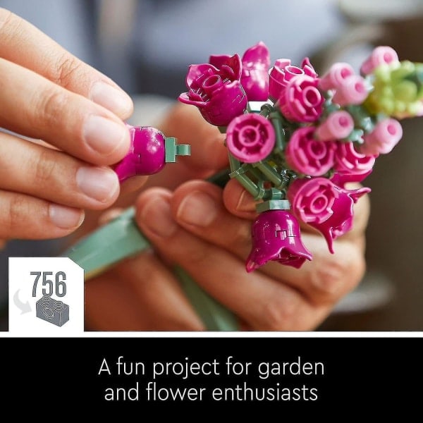 Byggesæt med blomsterbuket - kunstige blomster og roser, dekorative hjemmedekorationsdetaljer, gaver til ham og hende 10280 [dB]