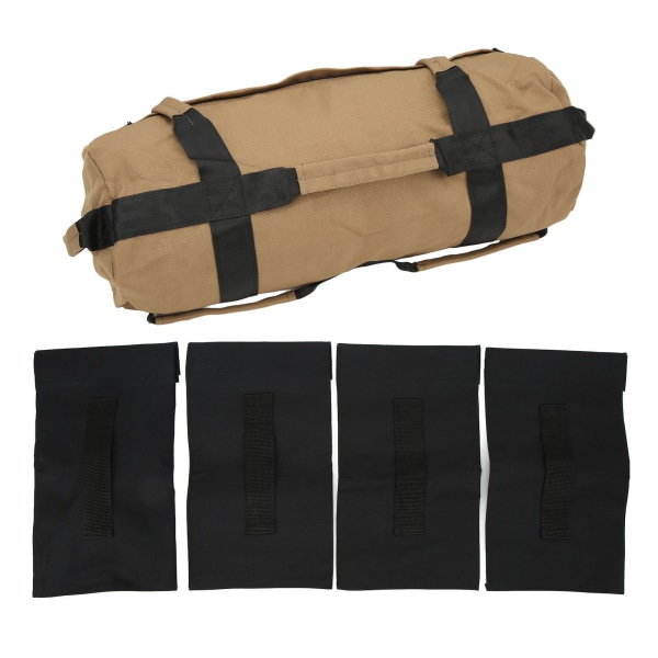 Treningssandbag Oxford-stoff 6 håndtak Enkel justering Multipurpose Fitness Vektveske med fyllposer for innendørs treningsstudio Khaki
