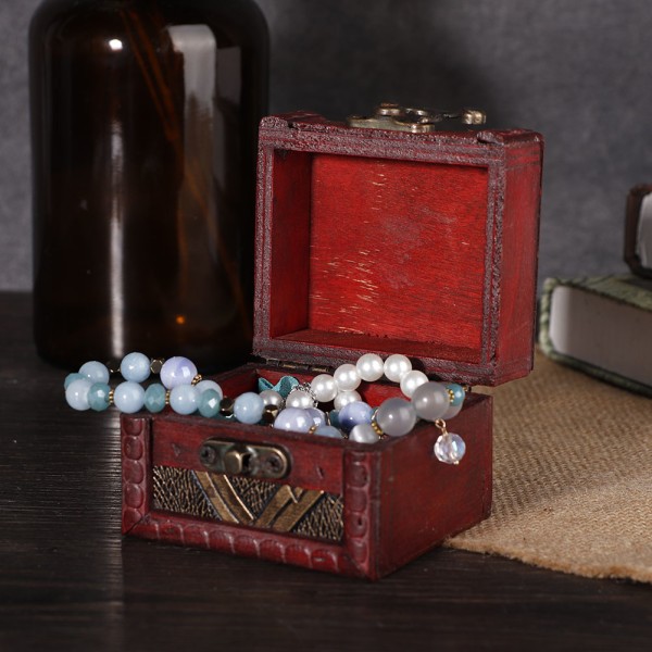 Mini vintage håndværk smykkeæske i træ til opbevaringsholder til øreringe (Narcissus)