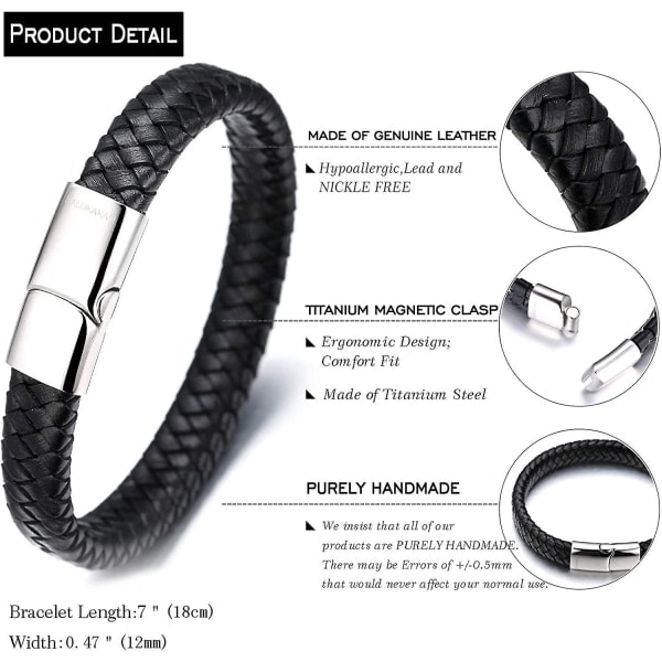 Barn Solo Junior Pojk Armband i äkta läder Brun/klassisk Svart 6-12+3 Y/o. Guldsilver Svart Titan magnetlås 7\"-7,7\" (18-19,5 cm) med