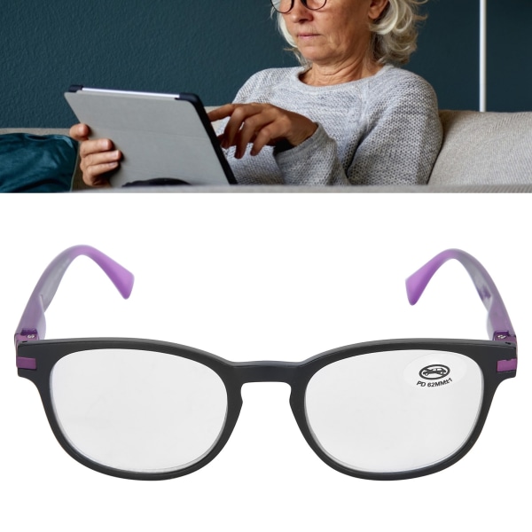 Muodikkaat lukulasit Perinteiset kehykset Unisex miesten naisten silmälasit vanhuksille (+100 musta violetti)