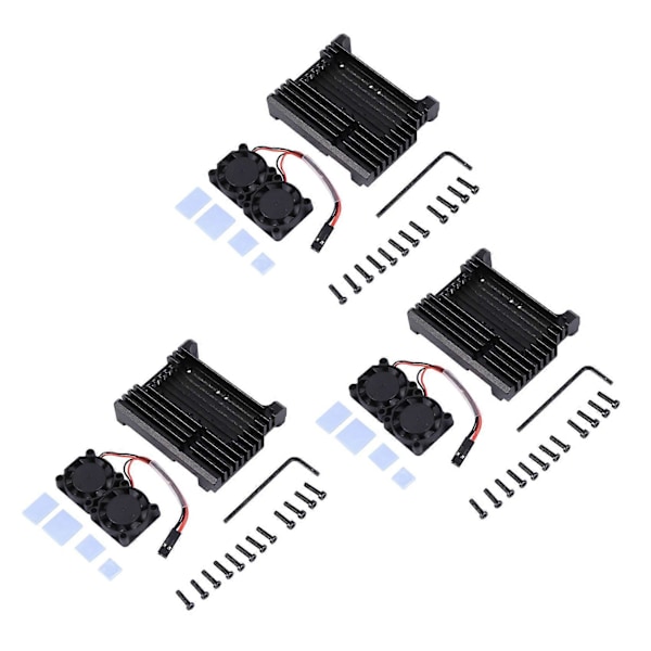 3X Aluminiumfodral för Raspberry Pi 4 med dubbla kylfläktar, svart metallhölje för Raspberry.pa