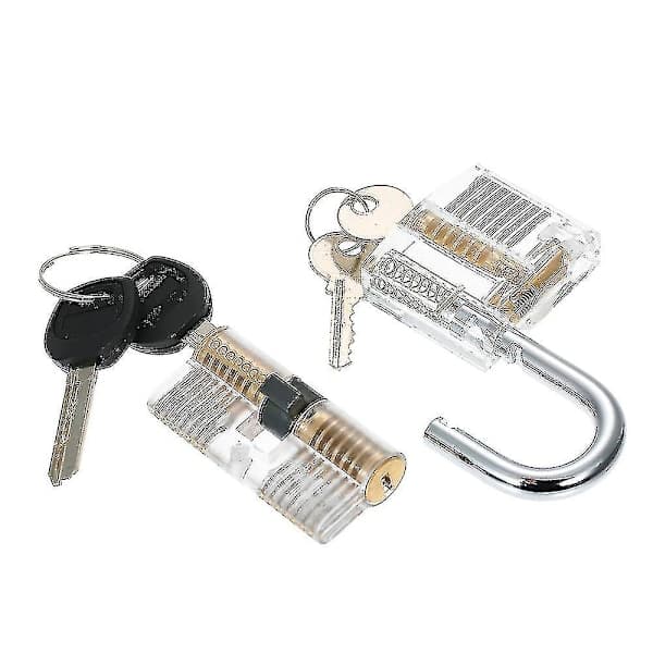 Transparent 15-Piece Lock Pick Set with Two Transparent Practice Padlocks for Locksmiths, Beginners, and Professionals