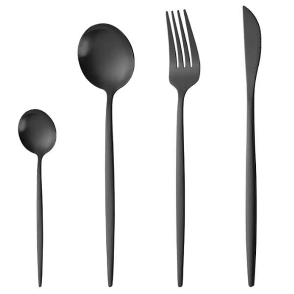 Bestickset i Silver, 16-Delar Satängfinish Bestickset för 4, Knivar/Gafflar/Skedar Ingår, Premium Rostfritt Stål Köksbestickset för Hemmet Black
