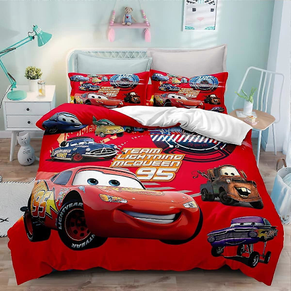 i683 Lightning 3-delat sängklädesset McQueen Tryckt Täcke Set Tryckt Sängtäcke Överdrag Quiltöverdrag med Kuddfodral för Ditt Eget Sovrum (Twin) 200x200cm 78x78in