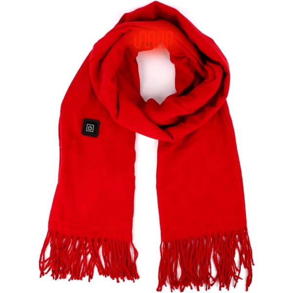 Uppvärmda halsdukar för kvinnor män, långa mjuka uppvärmningssjalar med 3 uppvärmningsnivåer, snabb uppvärmning vinterscarf-röd