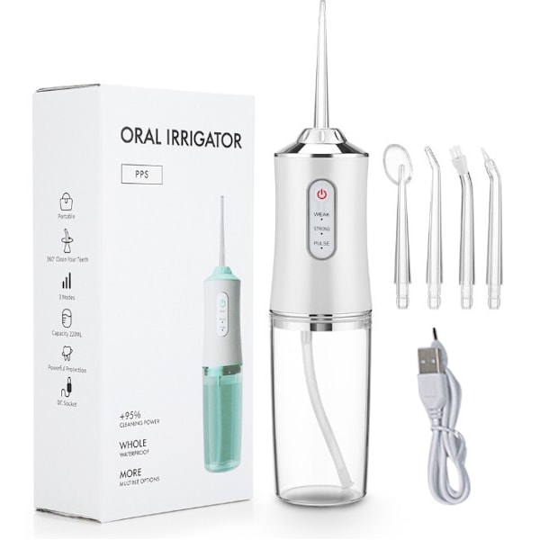 Paris_Dental Water Flosser Spotlight Waterpik Professionel Oral Irrigator Bærbar Floss Cleaner Sundere tænder Hvidere Rengøringsmiddel hvid